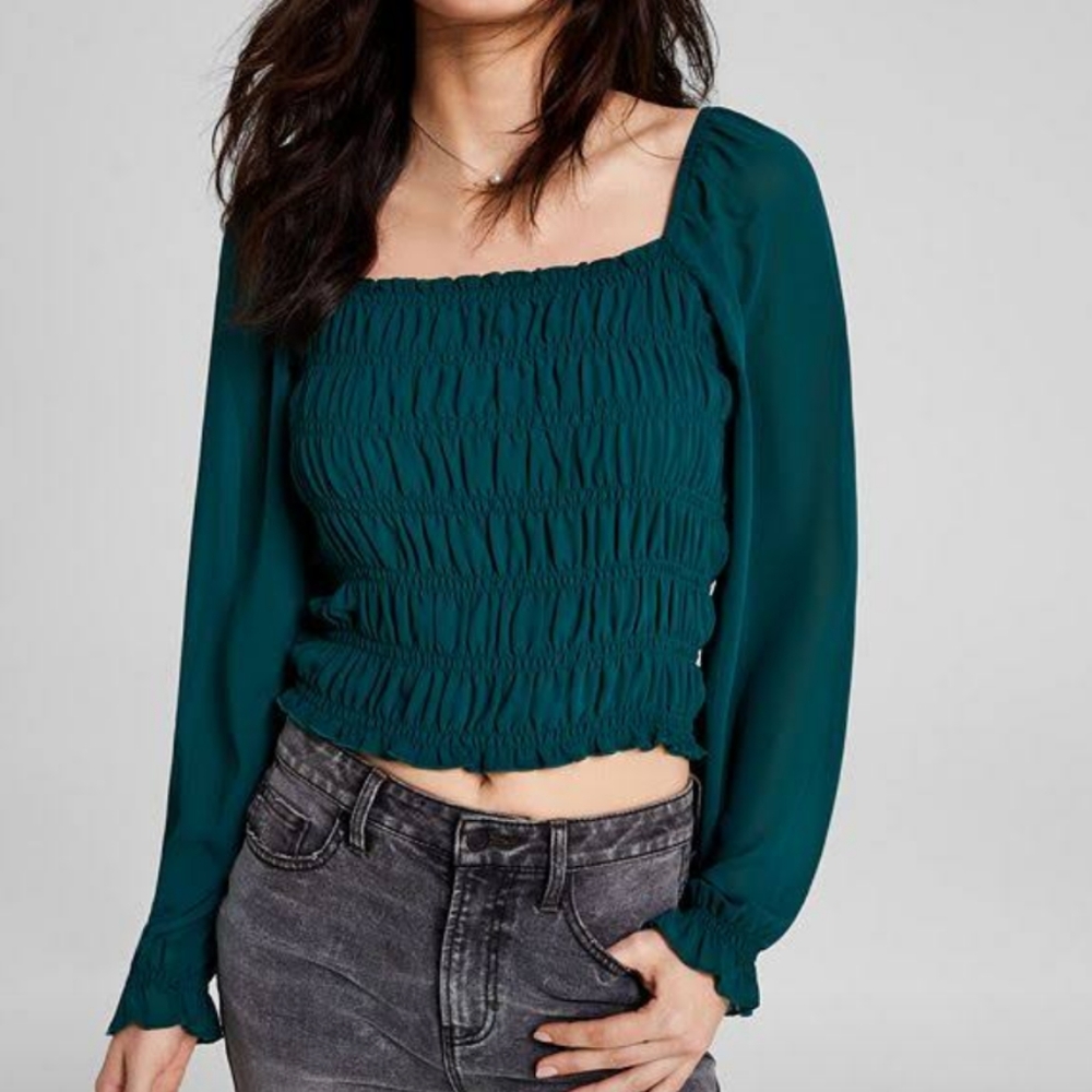 Falling for You Smocked Sheer Long Sleeve Top
